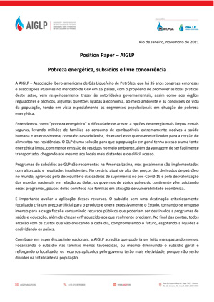 Position Paper AIGLP - Pobreza Energética, Subsídios e Livre Concorrência