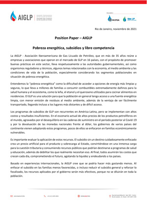 Position Paper AIGLP - Pobreza Energética, Subsidios y Libre Competencia